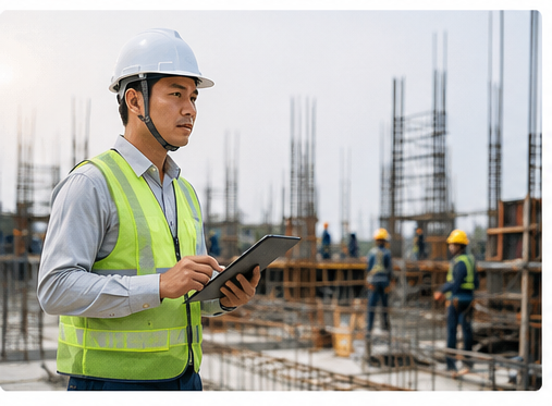 Chỉ huy trưởng giám sát tiến độ và chất lượng công trình